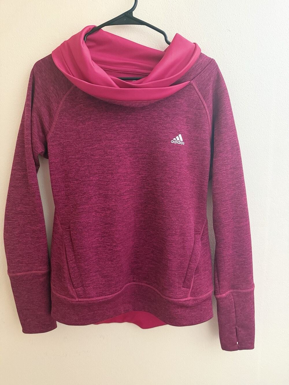 Adidas Women’s ClimaWarm Cowl Neck Pullover Hoodie Pink Heather Size M